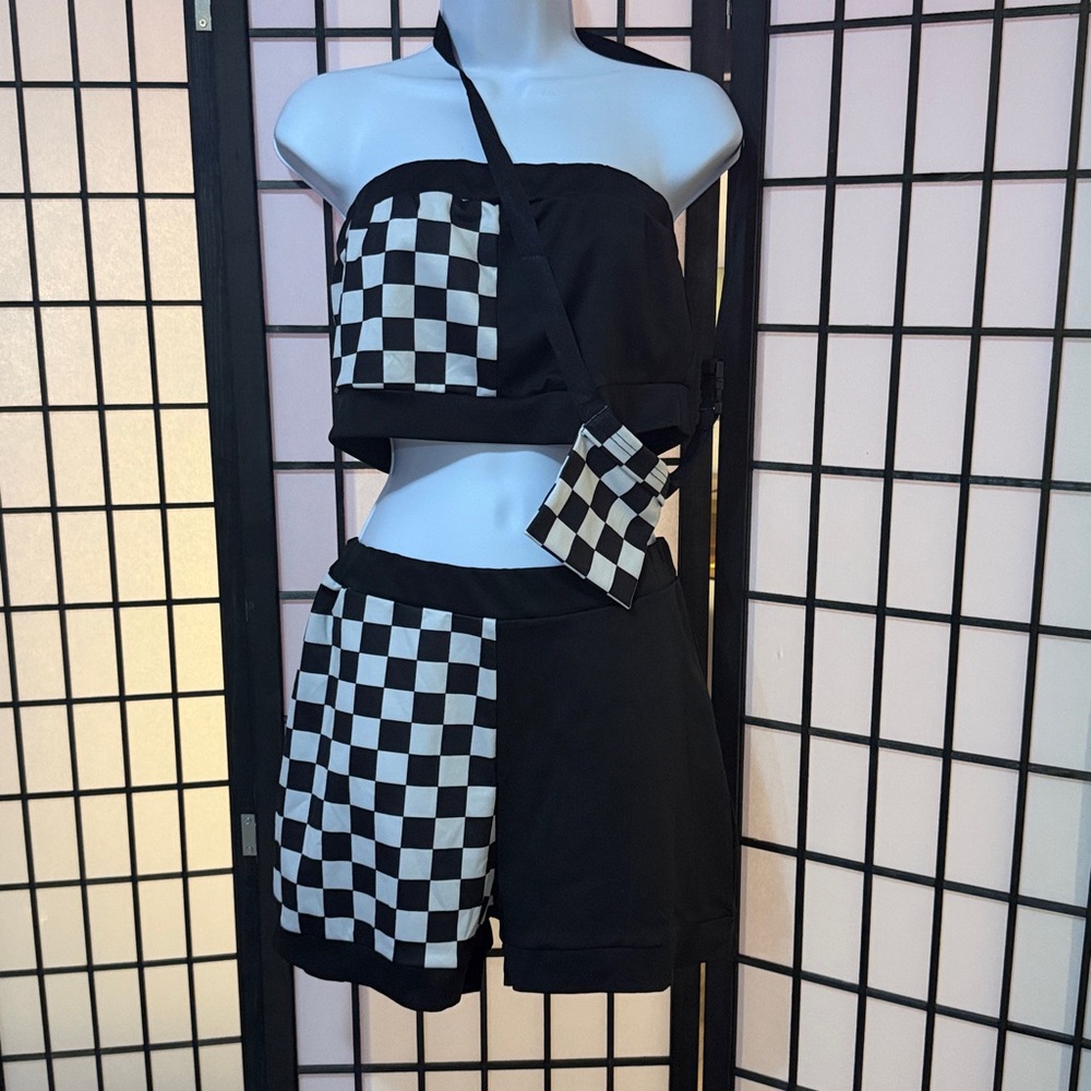 Checkered print top & bottom set